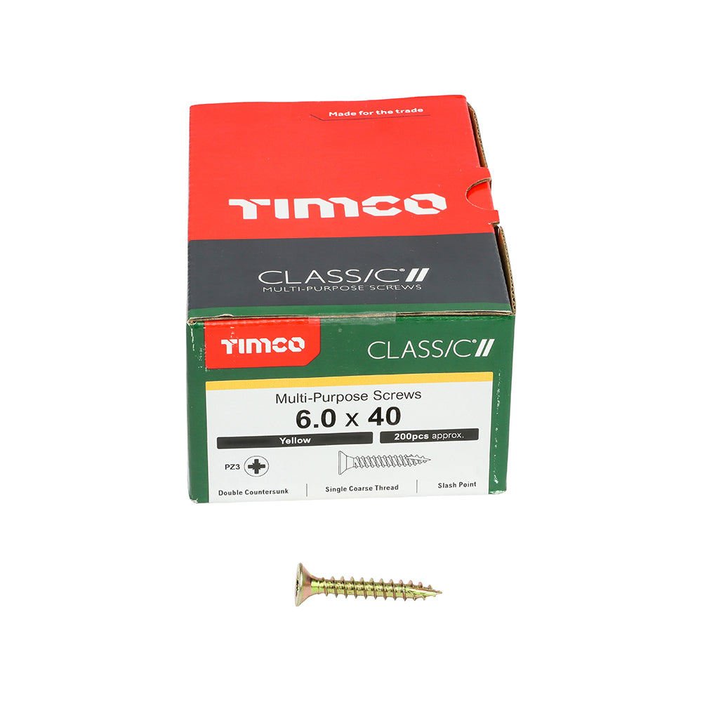 TIMCO Classic Multi-Purpose Countersunk Gold Woodscrews - 6.0 x 40 Box OF 200 - 60040CLAF