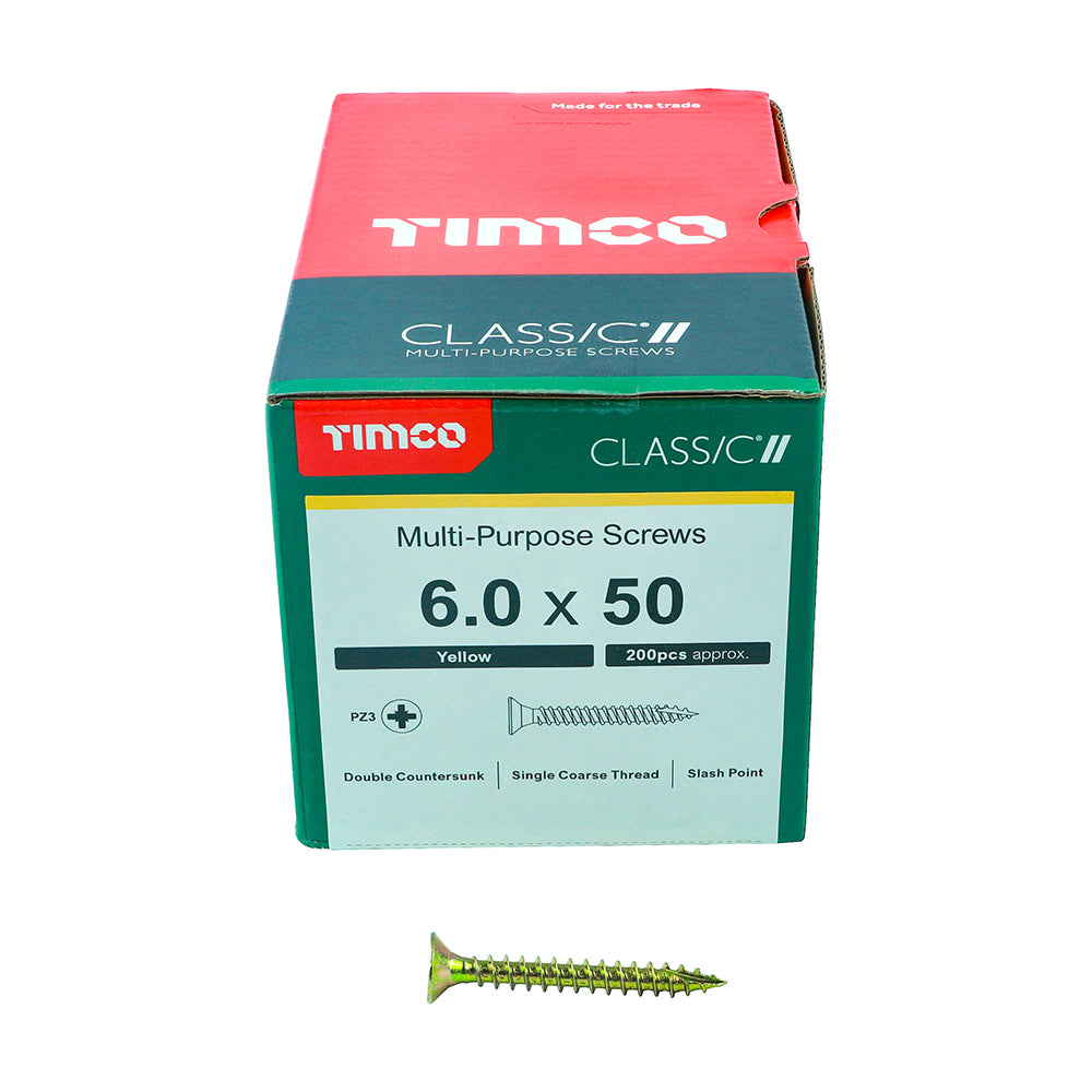 TIMCO Classic Multi-Purpose Countersunk Gold Woodscrews - 6.0 x 50 Box OF 200 - 60050CLAF