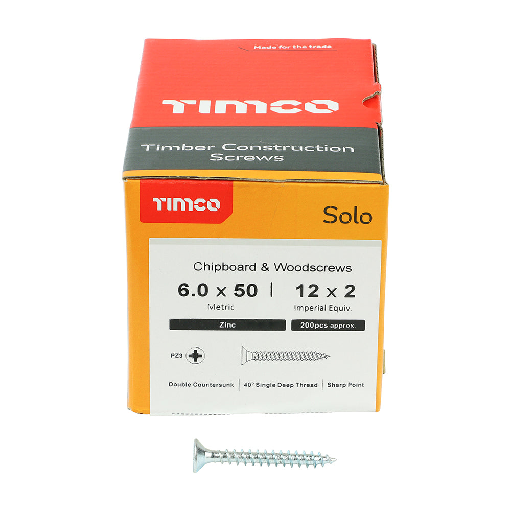 TIMCO Solo Countersunk Silver Woodscrews - 6.0 x 50 Box OF 200 - 60050SOLOZ