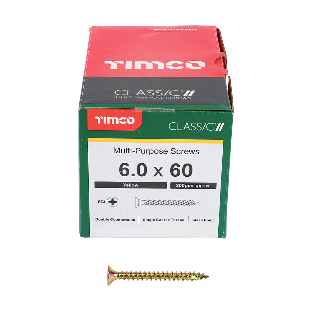TIMCO Classic Multi-Purpose Countersunk Gold Woodscrews - 6.0 x 60 Box OF 200 - 60060CLAF