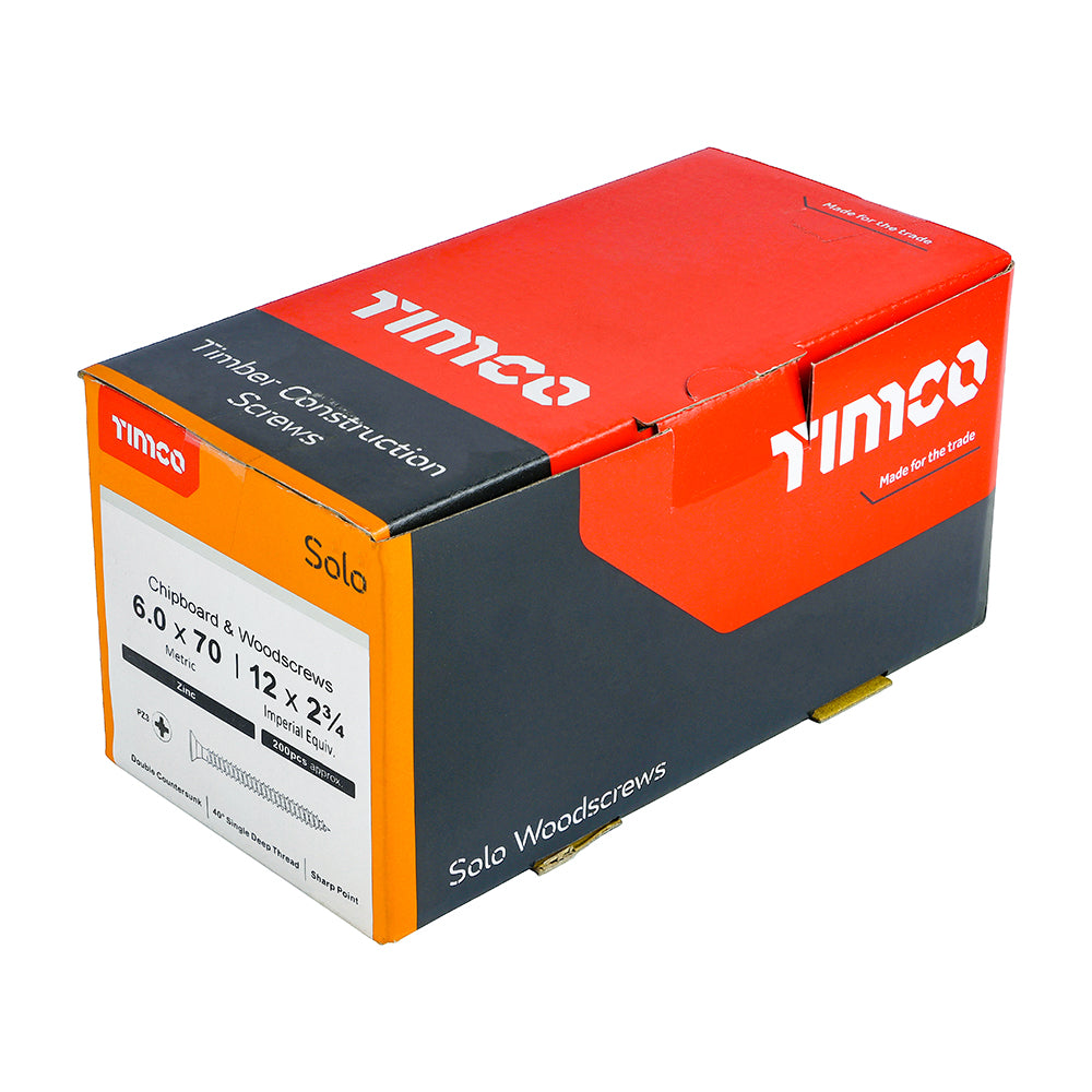 TIMCO Solo Countersunk Silver Woodscrews - 6.0 x 70 Box OF 200 - 60070SOLOZ