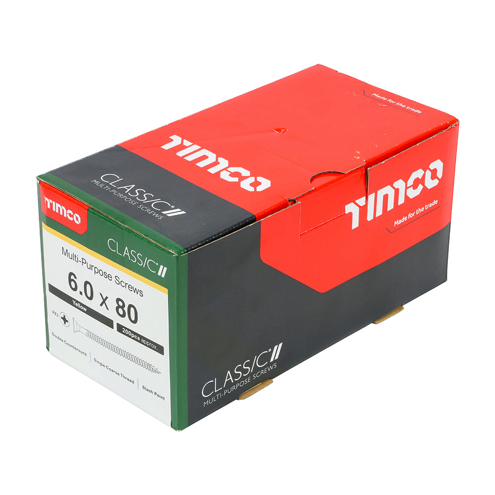 TIMCO Classic Multi-Purpose Countersunk Gold Woodscrews - 6.0 x 80 Box OF 200 - 60080CLAF