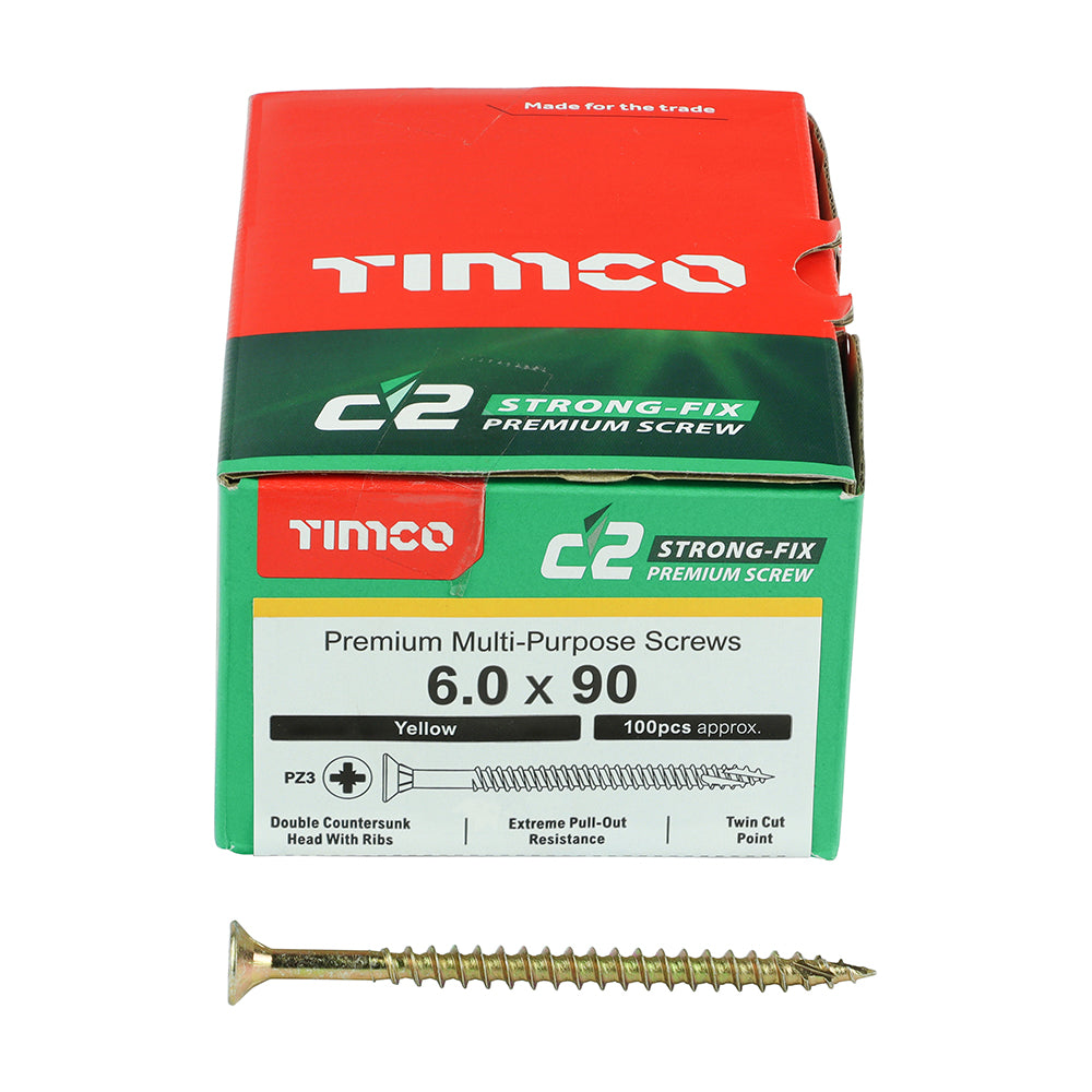 TIMCO C2 Strong-Fix Multi-Purpose Premium Countersunk Gold Woodscrews - 3.5 x 12 Box OF 200 - 35012C2