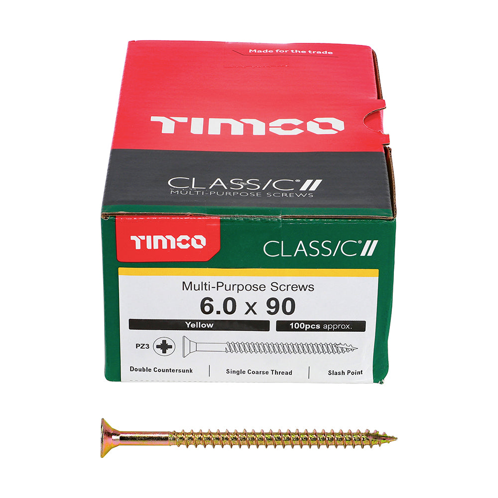 TIMCO Classic Multi-Purpose Countersunk Gold Woodscrews - 6.0 x 90 Box OF 100 - 60090CLAF
