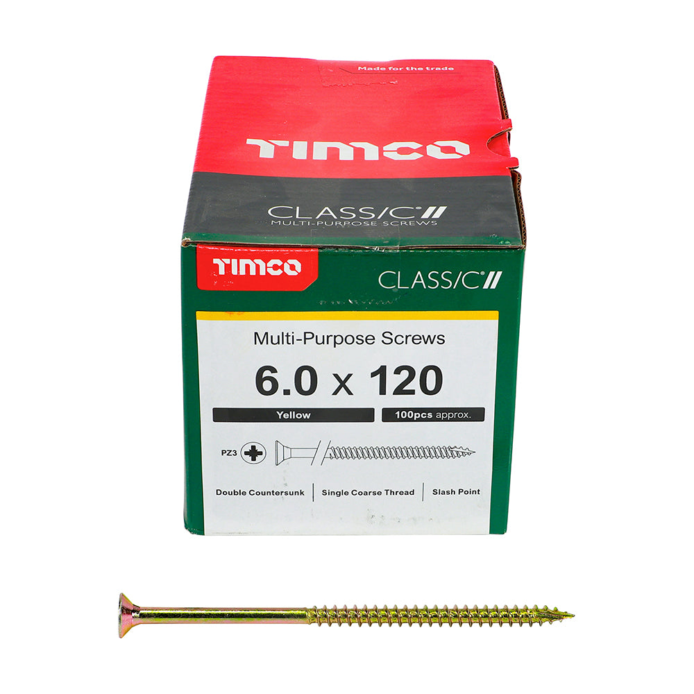 TIMCO Classic Multi-Purpose Countersunk Gold Woodscrews - 6.0 x 120 Box OF 100 - 60120CLAF