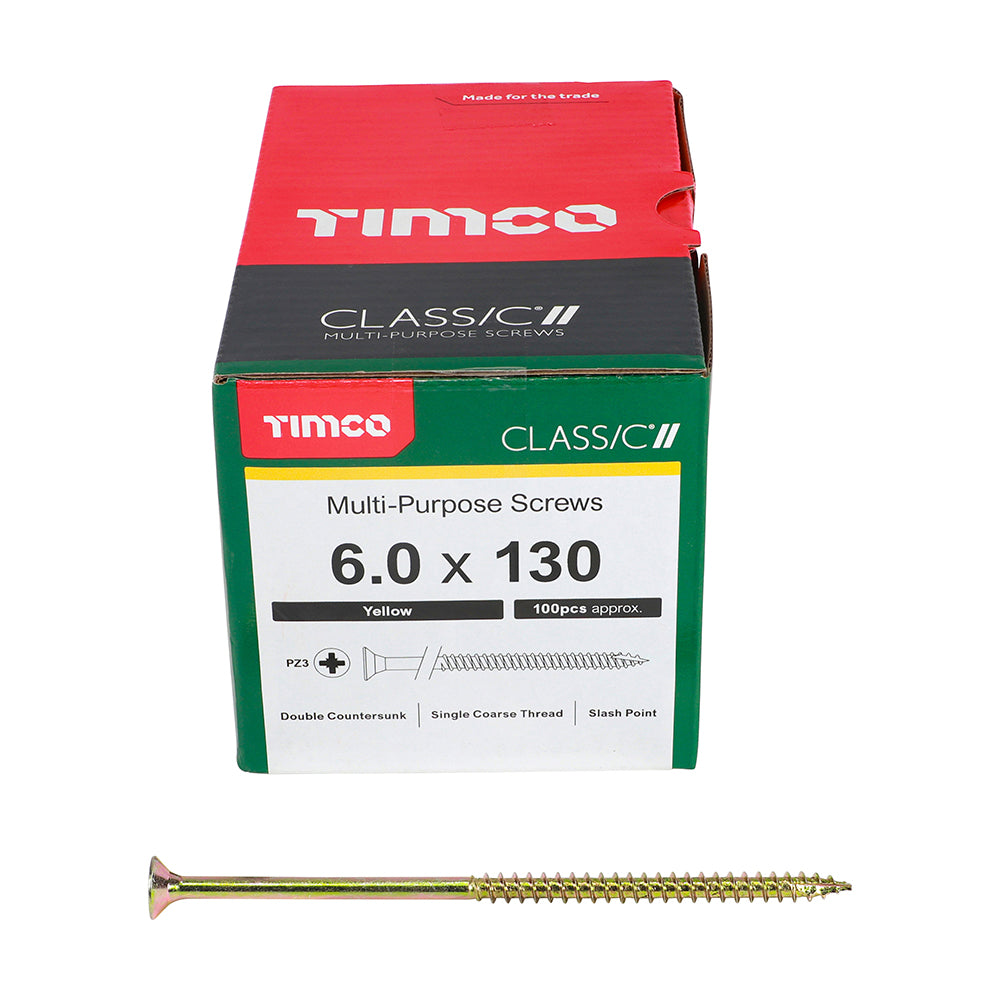 TIMCO Classic Multi-Purpose Countersunk Gold Woodscrews - 6.0 x 130 Box OF 100 - 60130CLAF