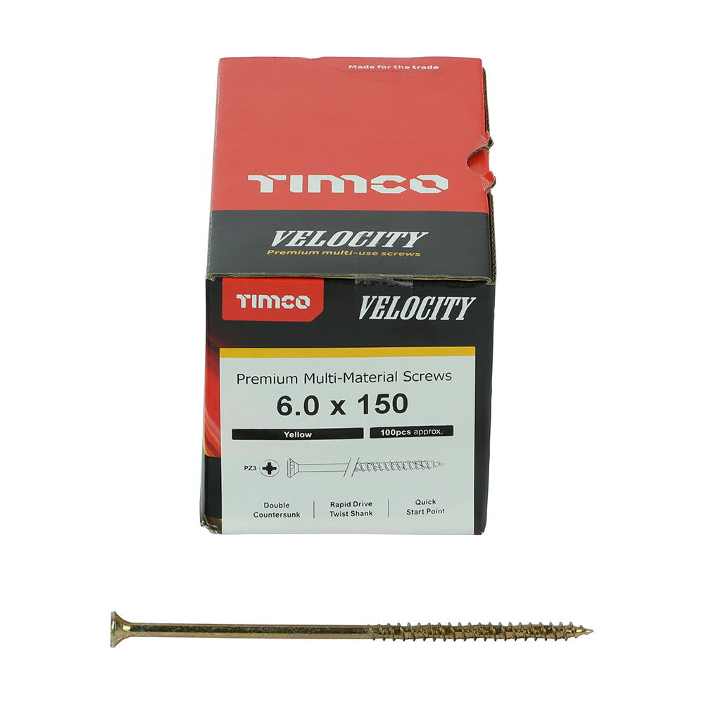TIMCO Velocity Premium Multi-Use Countersunk Gold Woodscrews - 6.0 x 150 Box OF 100 - 60150VY