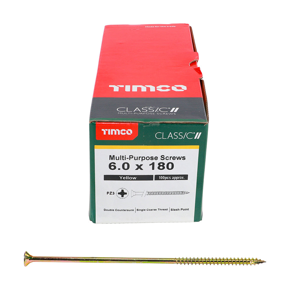 TIMCO Classic Multi-Purpose Countersunk Gold Woodscrews - 6.0 x 180 Box OF 100 - 60180CLAF