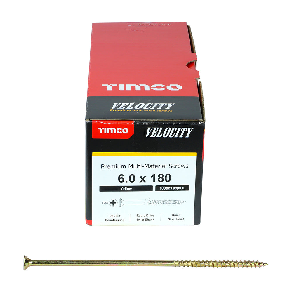 TIMCO Velocity Premium Multi-Use Countersunk Gold Woodscrews - 6.0 x 180 Box OF 100 - 60180VY