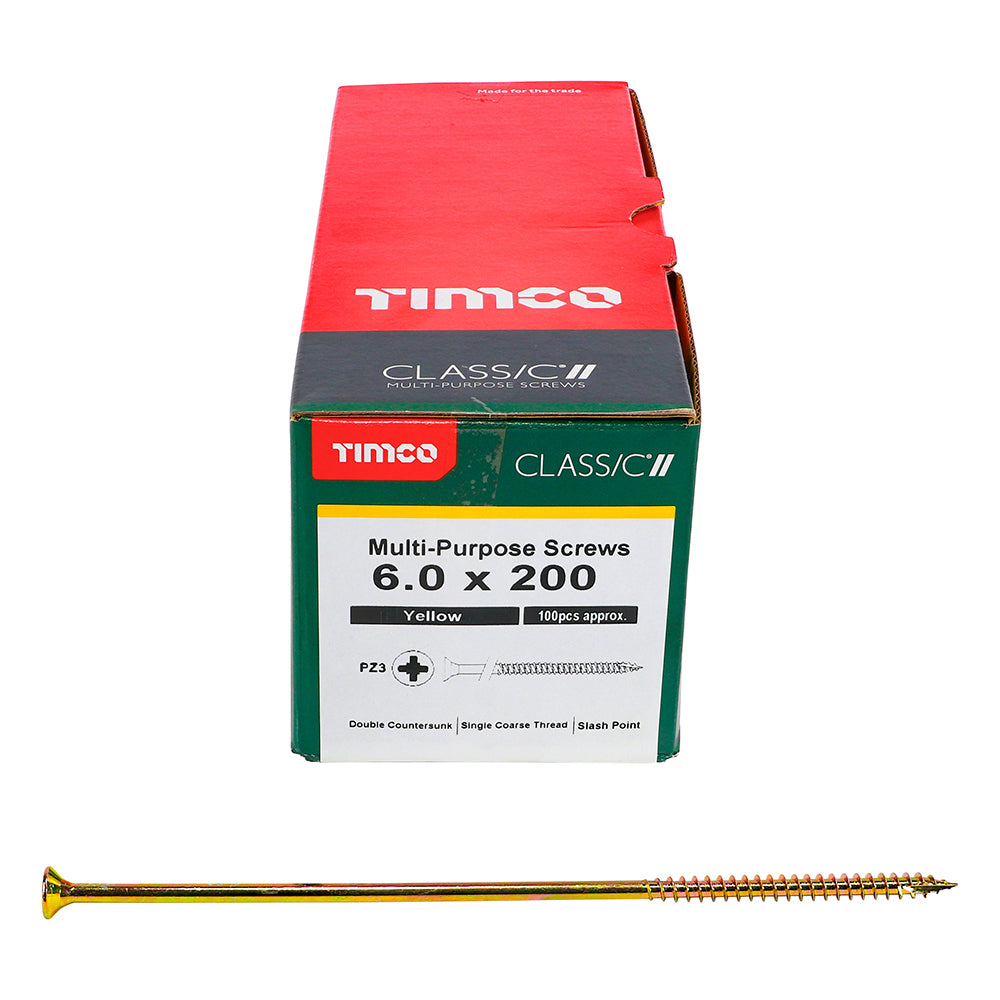 TIMCO Classic Multi-Purpose Countersunk Gold Woodscrews - 6.0 x 200 Box OF 100 - 60200CLAF