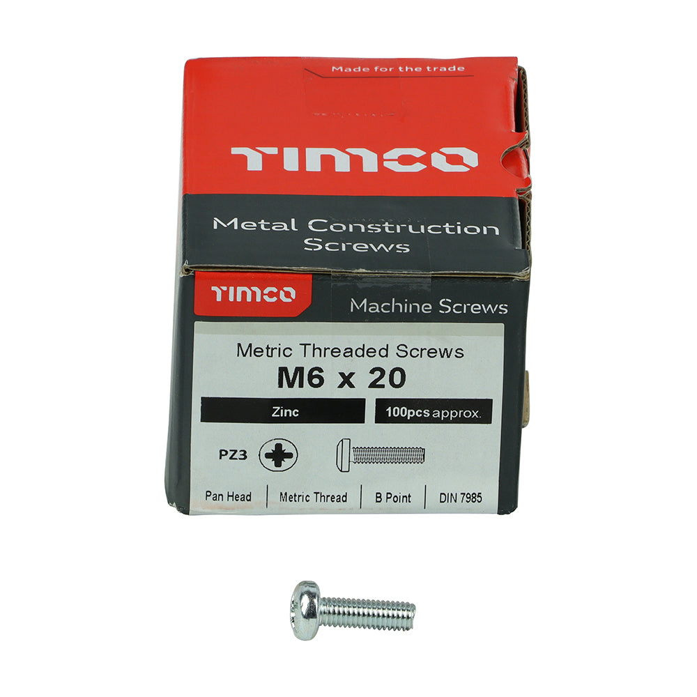 TIMCO Machine Pan Head Silver Screws - M6 x 25 Box OF 100 - 6025PPM