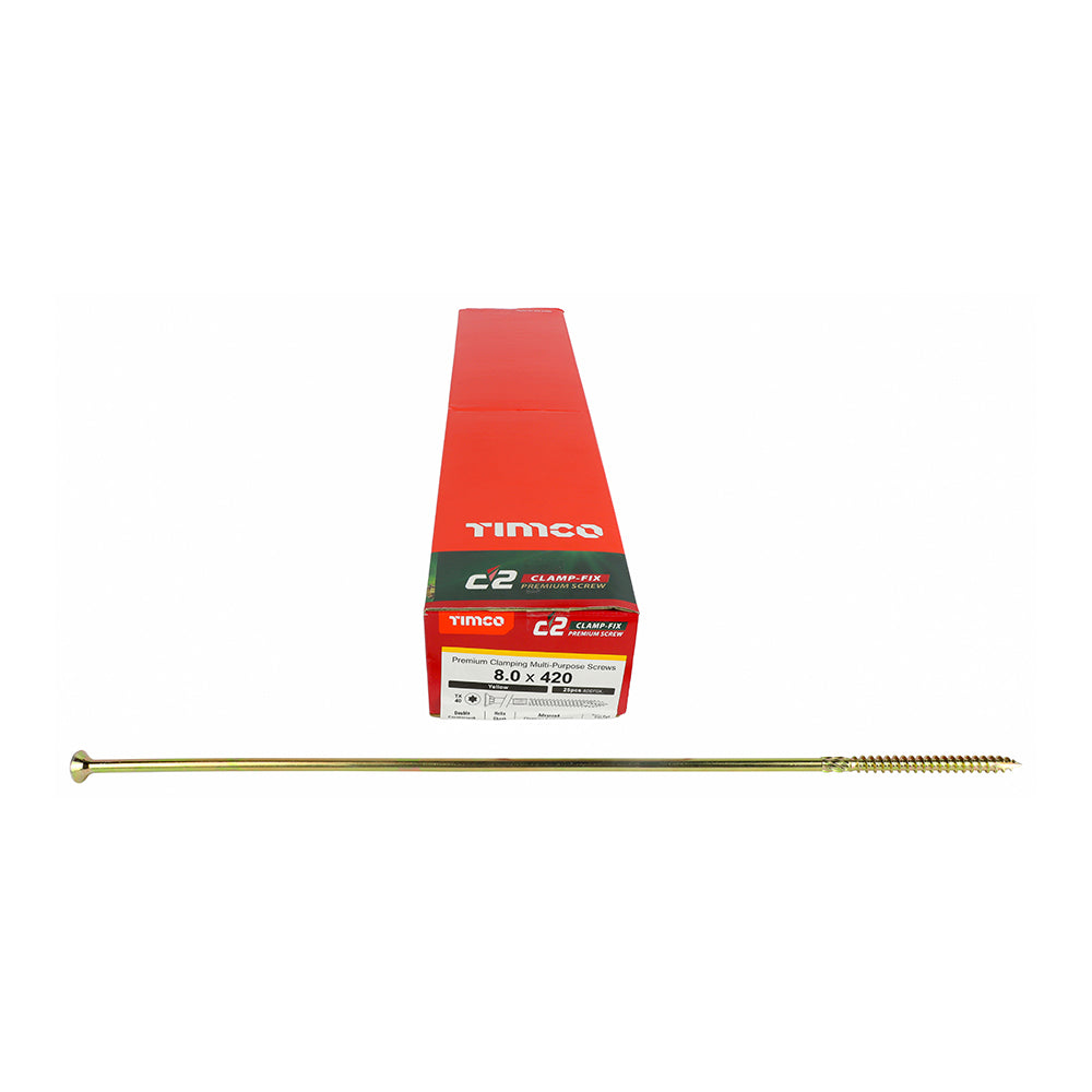 TIMCO C2 Clamp-Fix Multi-Purpose Premium Countersunk Gold Woodscrews - 8.0 x 420 Box OF 25 - 80420C2C