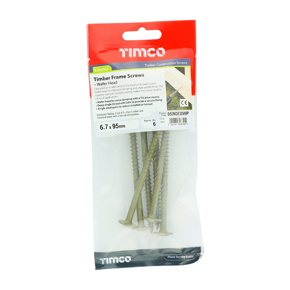 TIMCO Wafer Head Exterior Green Timber Screws  - 6.7 x 95 TIMpac OF 6 - 95INDEXWP