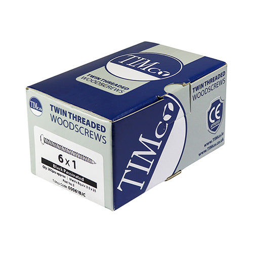 TIMCO Twin-Threaded Round Head Black Woodscrews - 10 x 1 1/2 Box OF 200 - 10112BJC