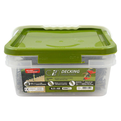 TIMCO C2 Deck-Fix Premium Countersunk Green Decking Screws - 4.5 x 65 Tub OF 1000 - 65C2D1000