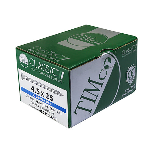 TIMCO Classic Multi-Purpose Countersunk A2 Stainless Steel Woodcrews - 4.0 x 70 Box OF 200 - 40070CLASS