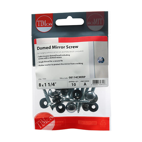 TIMCO Mirror Screws Dome Head Chrome - 8 x 1 Box OF 200 - 00081CMIR200