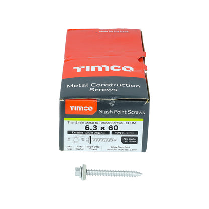 TIMCO Slash Point Sheet Metal to Timber Screws Exterior Silver with EPDM Washer - 6.3 x 100 Box OF 100 - DS100W16B