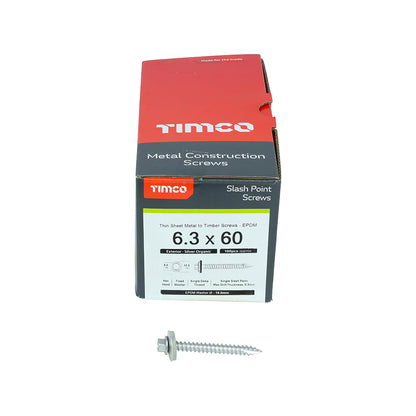 TIMCO Slash Point Sheet Metal to Timber Screws Exterior Silver with EPDM Washer - 6.3 x 60 Box OF 100 - DS60W19B