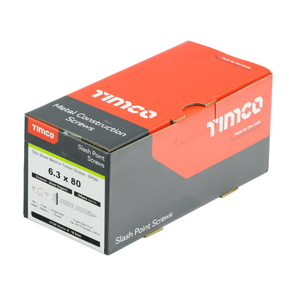 TIMCO Slash Point Sheet Metal to Timber Screws Exterior Silver with EPDM Washer - 6.3 x 100 Box OF 100 - DS100W16B