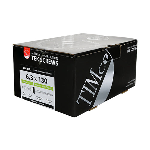 TIMCO Self-Drilling Fiber Cement Board Exterior Silver Screw with BAZ Washer - 6.3 x 130 Box OF 50 - 731339