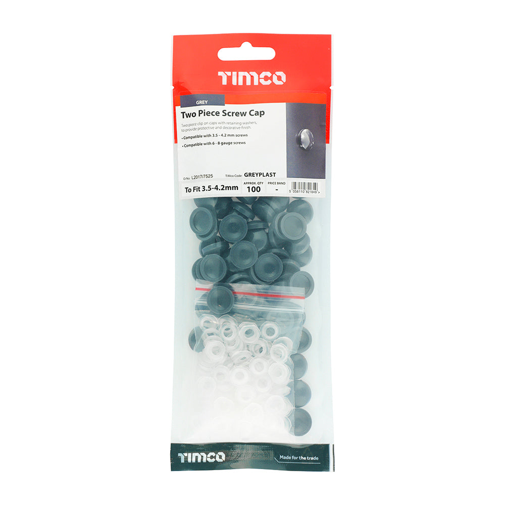 TIMCO Two Piece Screw Caps Grey - To Fit 3.5 to 4.2 Screw TIMpac OF 100 - GREYPLAST