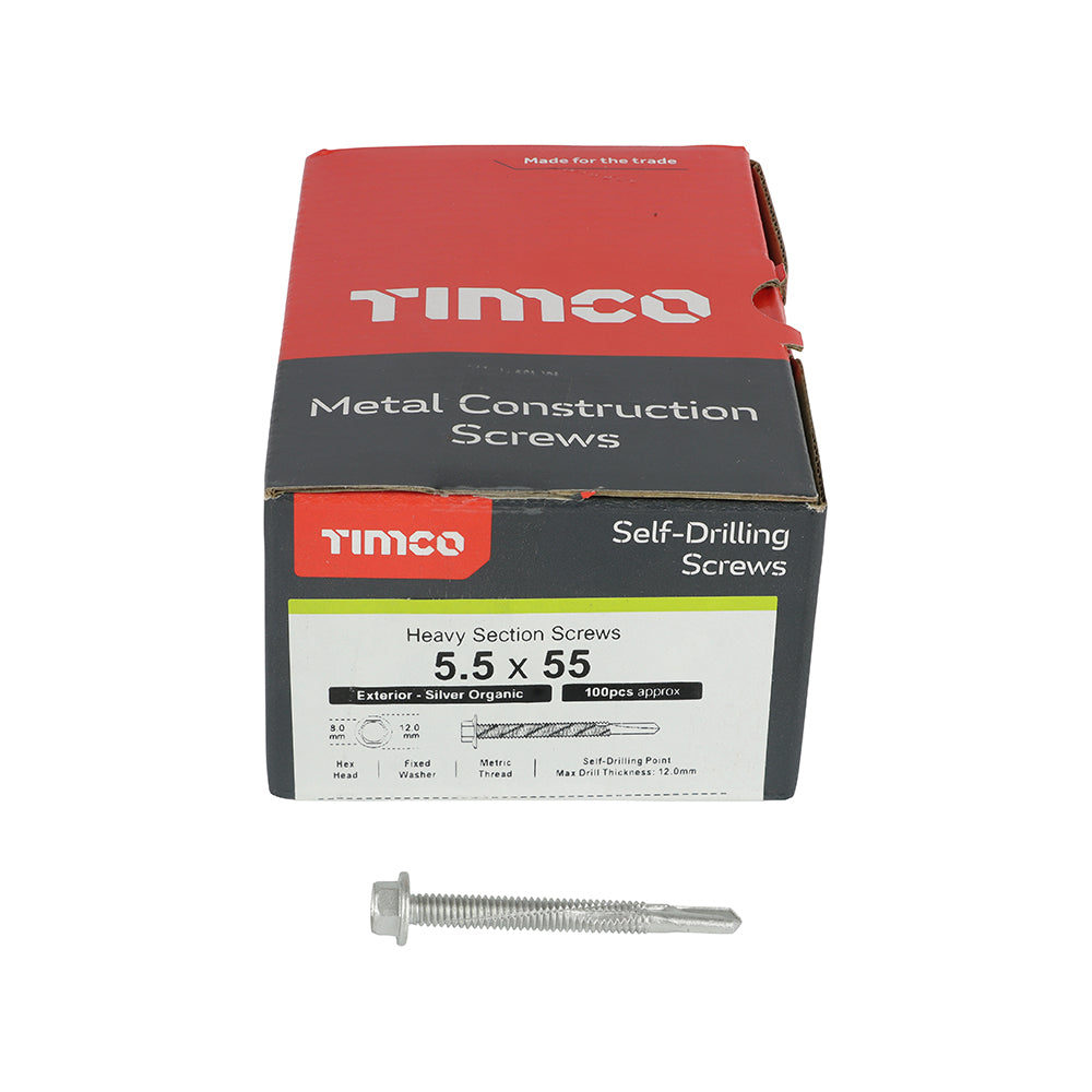 TIMCO Self-Drilling Heavy Section Screws Exterior Silver - 5.5 x 38 Box OF 100 - H38B