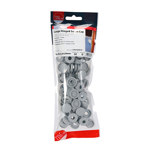 TIMCO Hinged Screw Caps Large Light Grey - To fit 5.0 to 6.0 Screw TIMpac OF 50 - LHCCGREYP