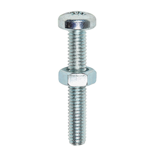 TIMCO Machine Pan Head Screws & Hex Nut Silver - M4 x 30 TIMpac OF 25 - 4030PPMHNP