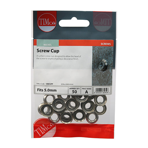 TIMCO Screw Cups Nickel - To fit 10 Gauge Screws TIMpac OF 50 - 10NCUPP