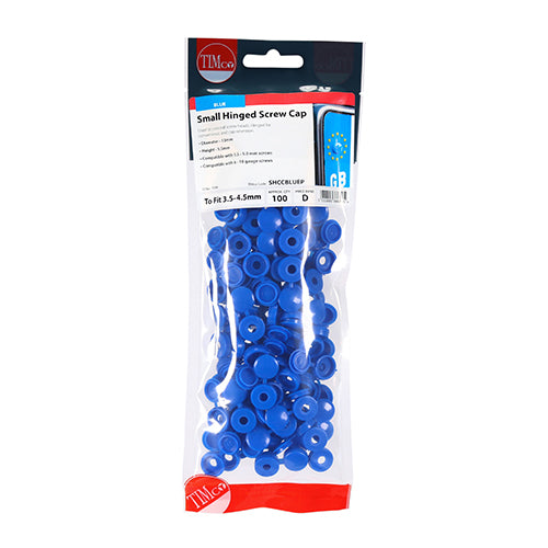 TIMCO Hinged Screw Caps Small Blue - To fit 3.0 to 4.5 Screw TIMpac OF 100 - SHCCBLUEP
