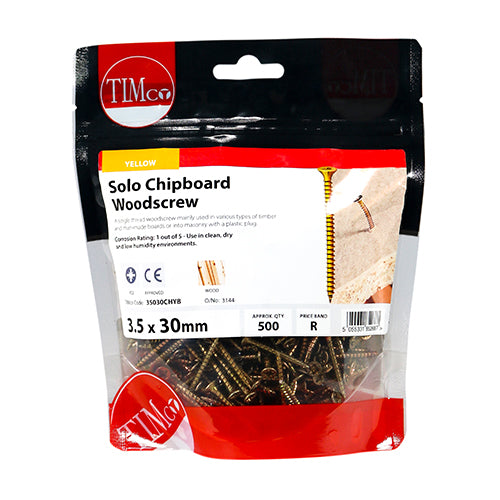 TIMCO Solo Countersunk Gold Woodscrews - 3.5 x 30 TIMbag OF 500 - 35030CHYB