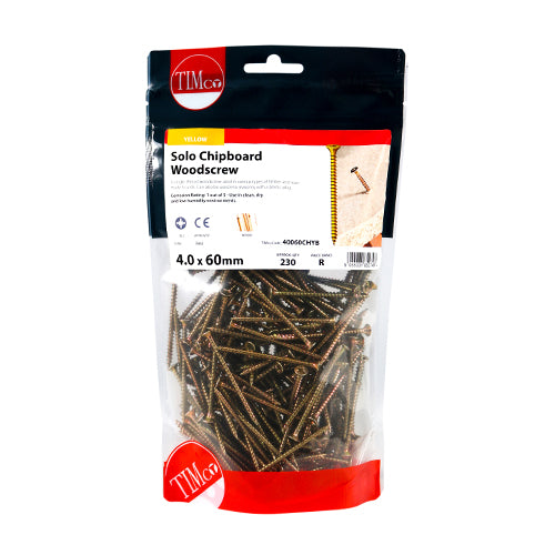 TIMCO Solo Countersunk Gold Woodscrews - 4.0 x 60 TIMbag OF 230 - 40060CHYB
