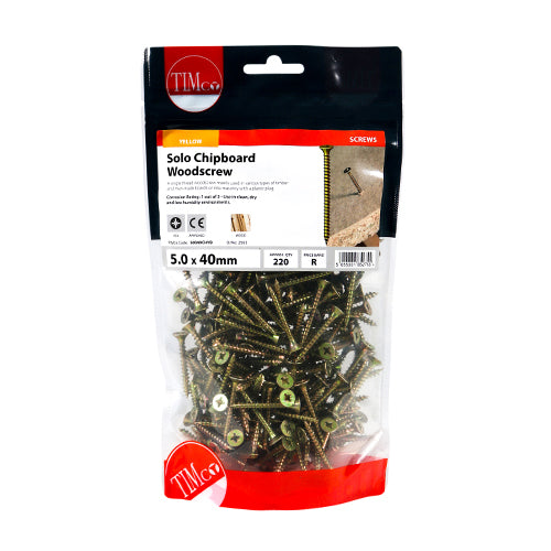 TIMCO Solo Countersunk Gold Woodscrews - 5.0 x 40 TIMbag OF 220 - 50040CHYB