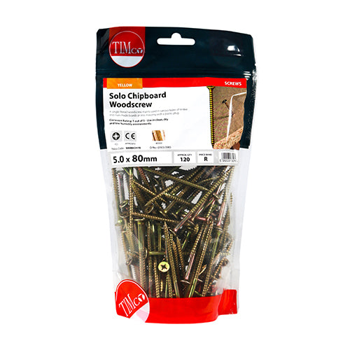 TIMCO Solo Countersunk Gold Woodscrews - 5.0 x 80 TIMbag OF 120 - 50080CHYB