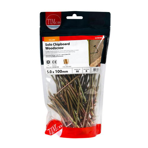 TIMCO Solo Countersunk Gold Woodscrews - 5.0 x 100 TIMbag OF 90 - 50100CHYB