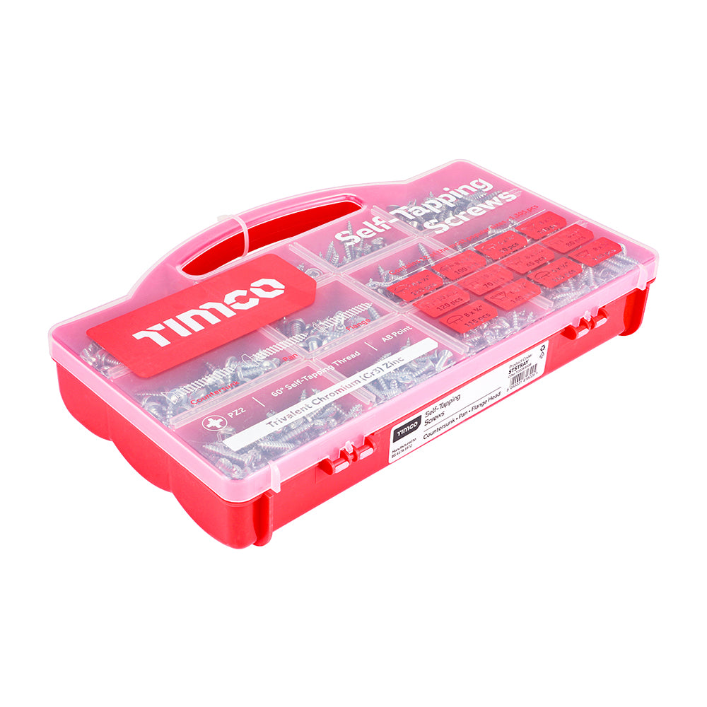 TIMCO Self-Tapping Silver Screws Mixed Tray - 1,305pcs Tray OF 1 - STSTRAY