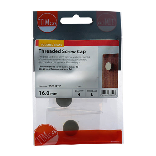 TIMCO Threaded Screw Caps Solid Brass Polished Brass - 16mm TIMpac OF 4 - TSC16PBP