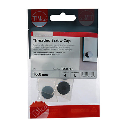 TIMCO Threaded Screw Caps Solid Brass Polished Chrome - 16mm TIMpac OF 4 - TSC16PCP