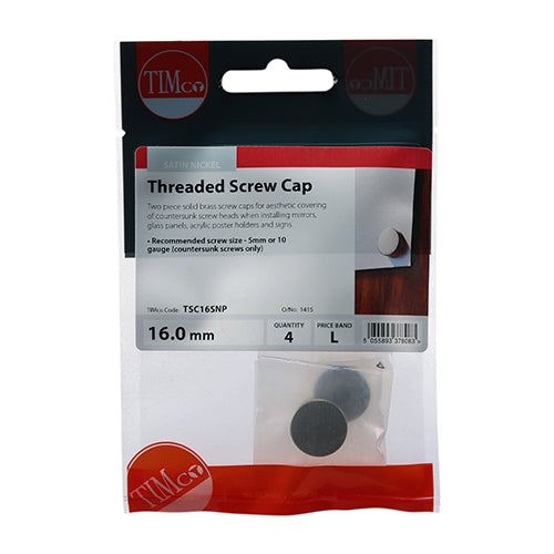 TIMCO Threaded Screw Caps Solid Brass Satin Nickel - 16mm TIMpac OF 4 - TSC16SNP