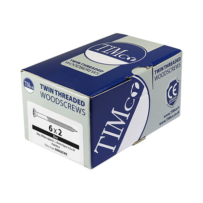 TIMCO Twin-Threaded Countersunk Silver Woodscrews - 10 x 1 1/4 Box OF 200 - 10114CWZ
