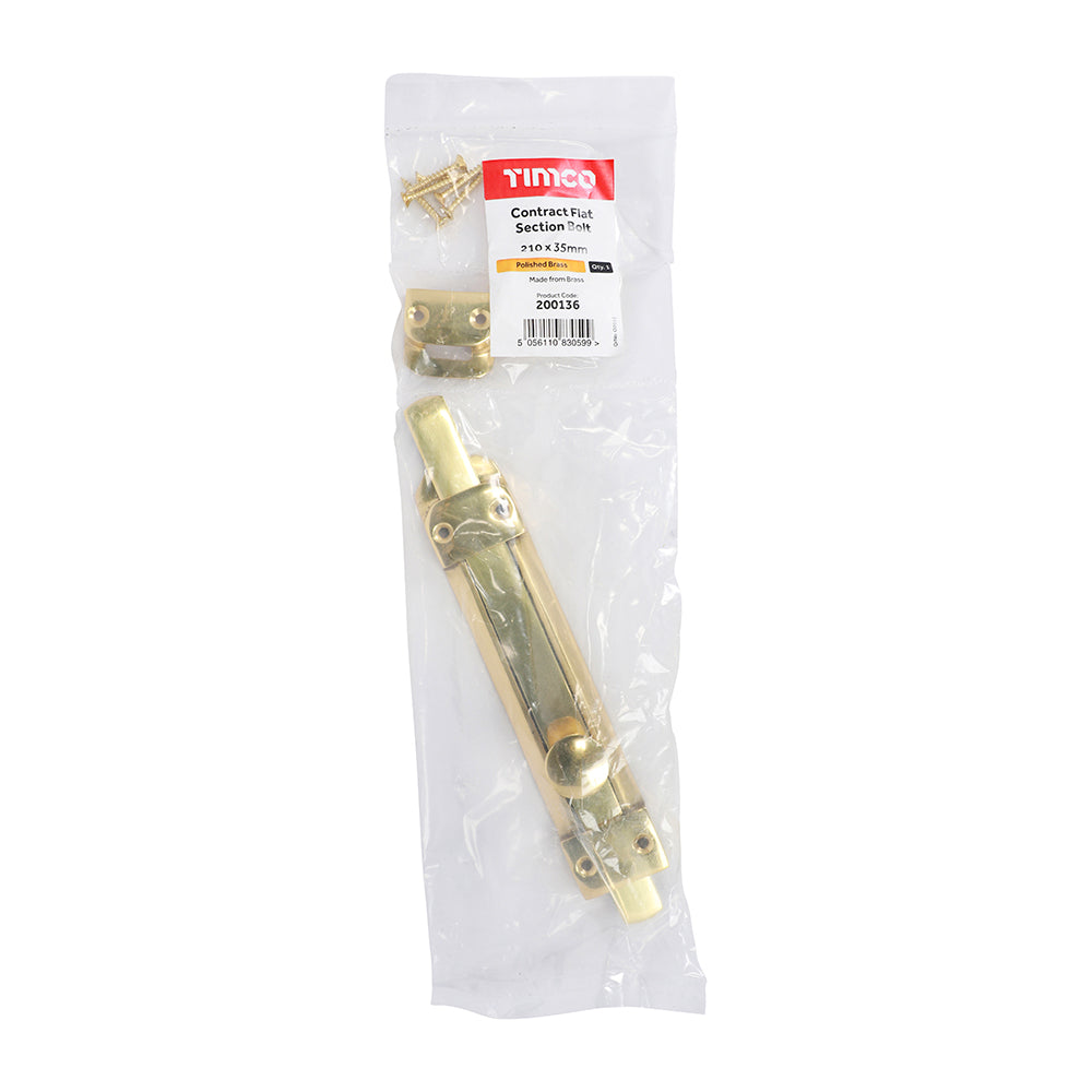 TIMCO Contract Flat Section Bolt Polished Brass - 210 x 35mm | Pack of 1
