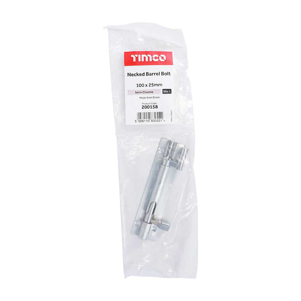 TIMCO Necked Barrel Bolt Satin Chrome - 100 x 25mm | Pack of 1