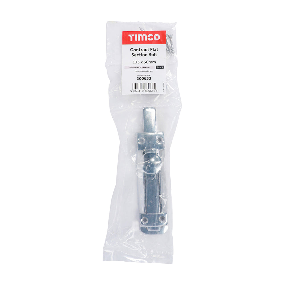 TIMCO Contract Flat Section Bolt Polished Chrome - 135 x 30mm | Pack of 1
