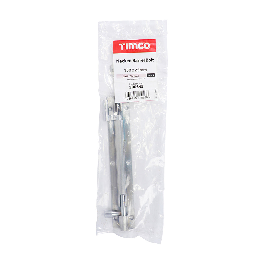 TIMCO Necked Barrel Bolt Satin Chrome - 150 x 25mm | Pack of 1