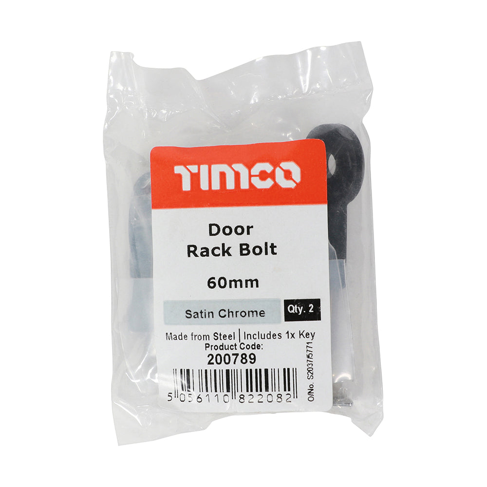 TIMCO Door Rack Bolts Satin Chrome - 60mm | Pack of 2