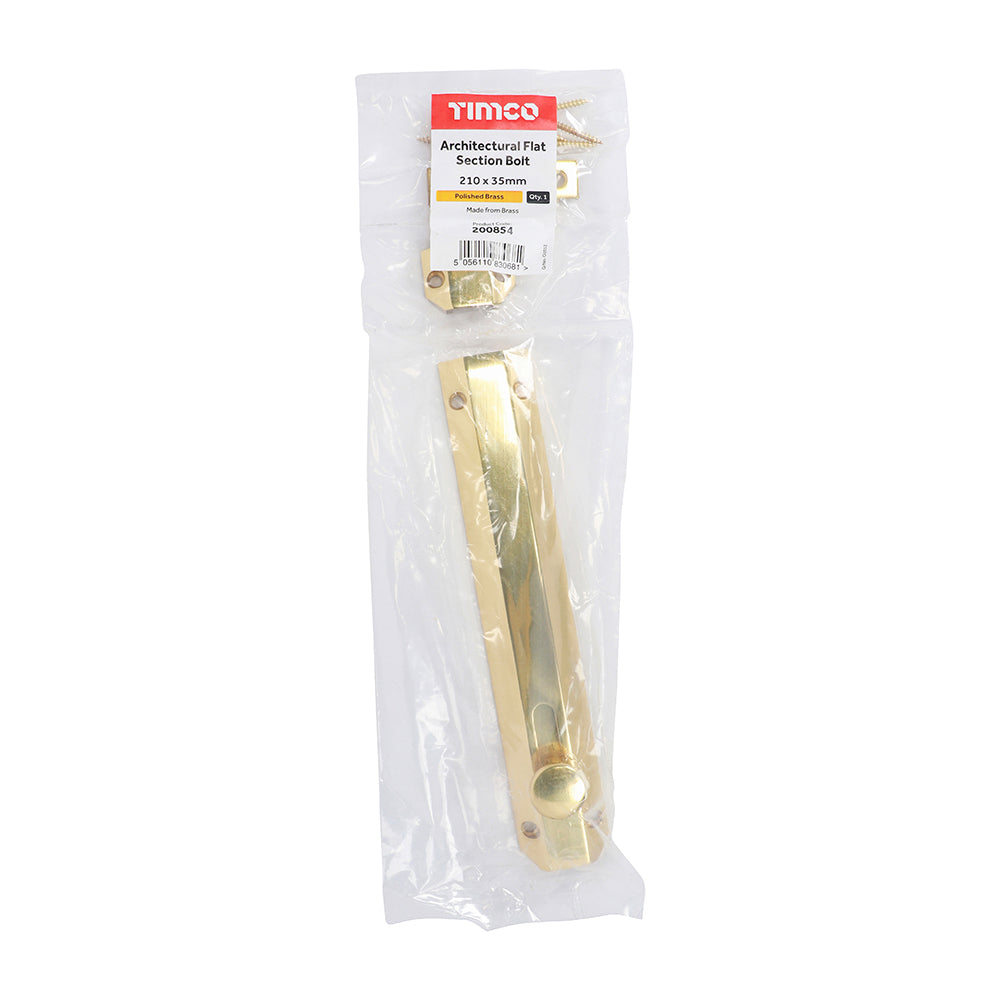 TIMCO Architectural Flat Section Bolt Polished Brass - 210 x 35mm | Pack of 1