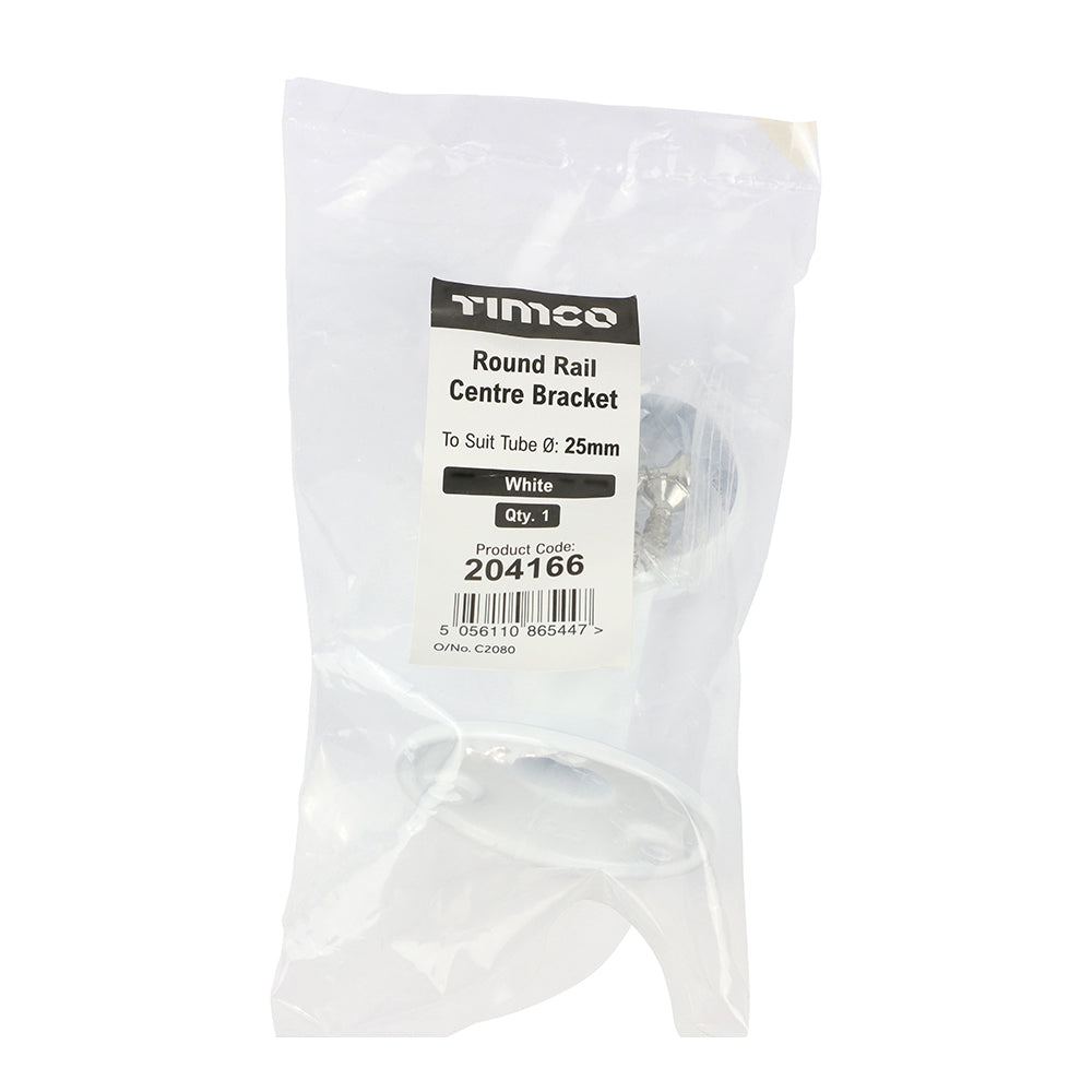 TIMCO Centre Bracket For Round Tube White - 25mm | Pack of 1