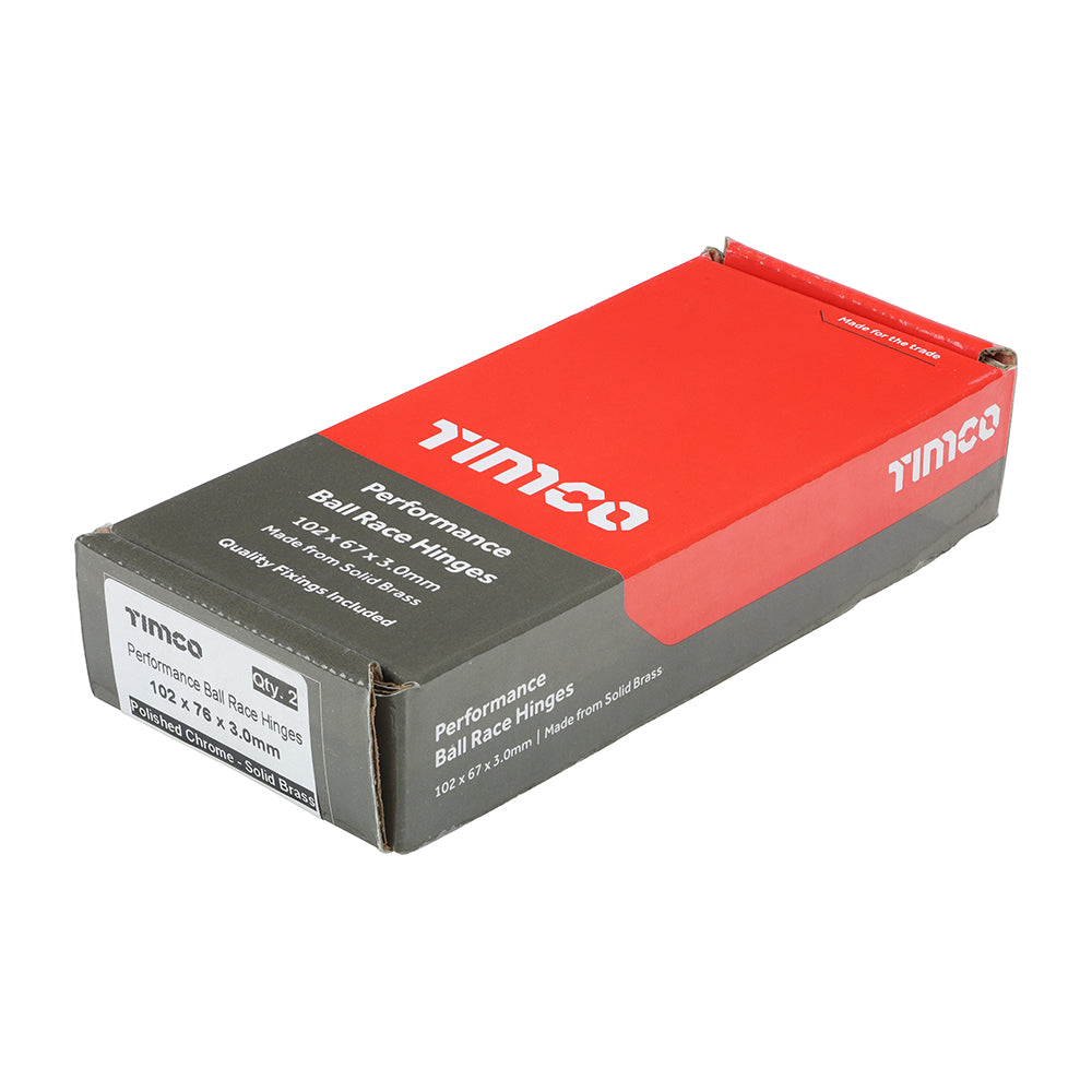 TIMCO Performance Ball Race Button Tip Brass Hinges Polished Chrome - 102 x 76 | Pack of 2