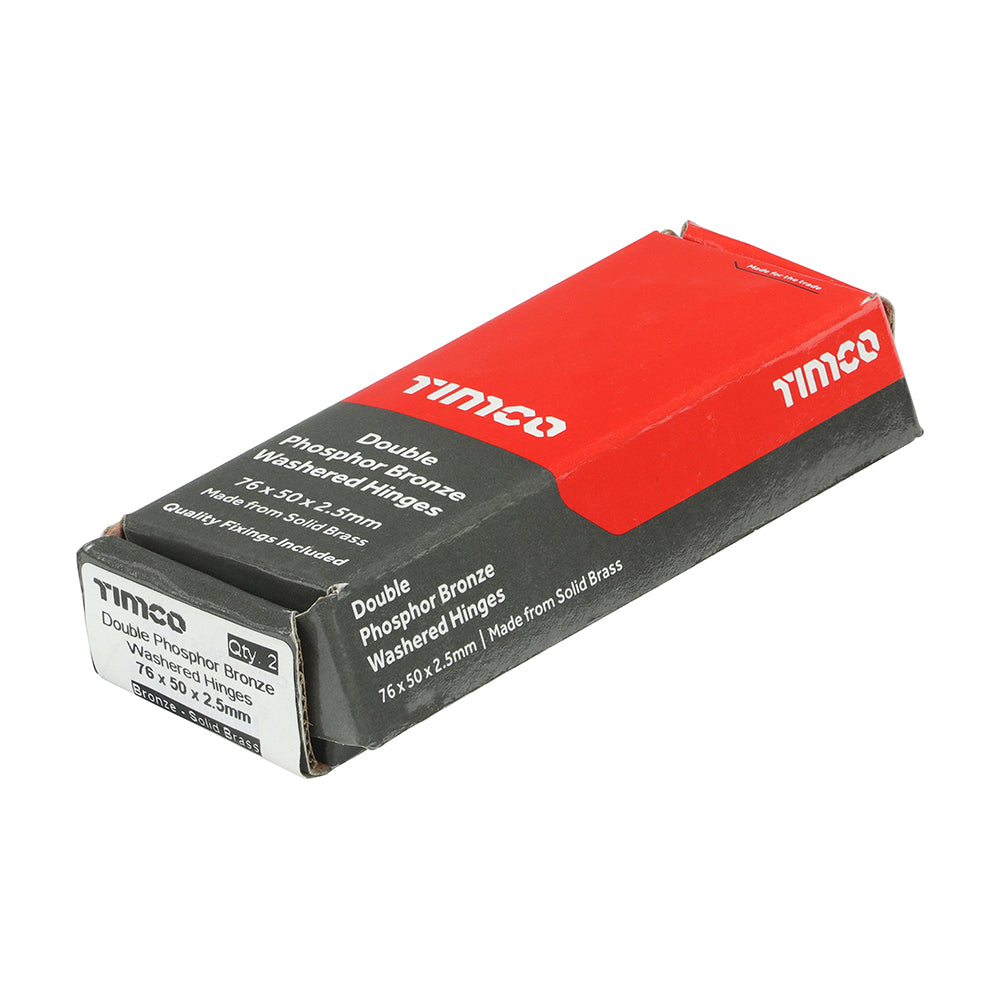 TIMCO Double Phosphor Bronze Washered Brass Hinges Bronze - 76 x 50 | Pack of 2